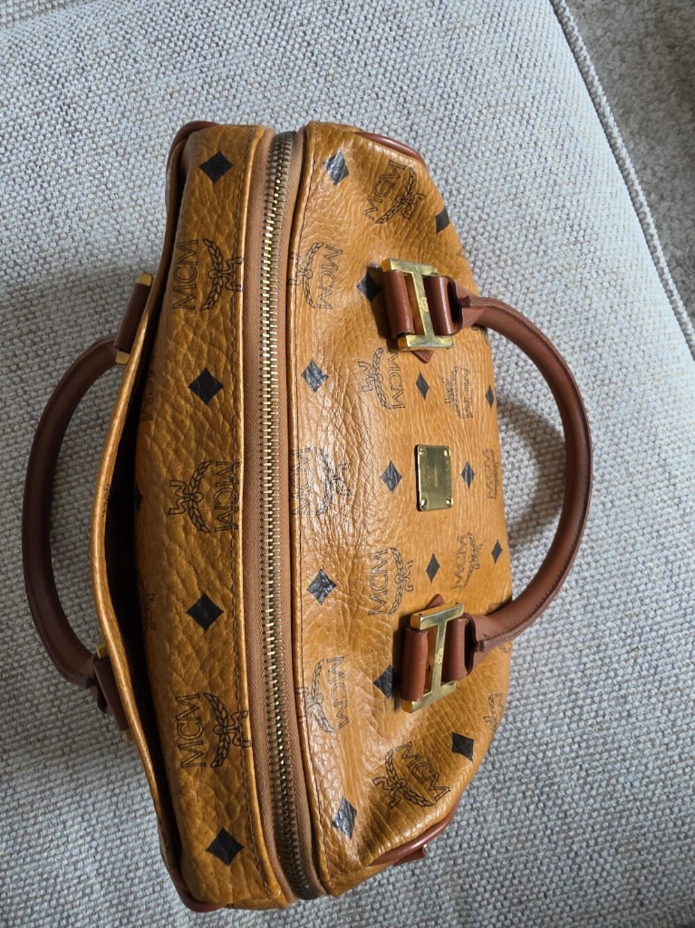 MCM Visetos Cognac Monogram Boston Bag - Picture 10 of 13